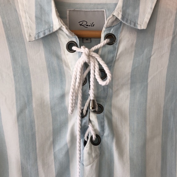 Rails Uli Block Stripe Lace Up Shirt Tunic Top XS - Picture 2 of 7